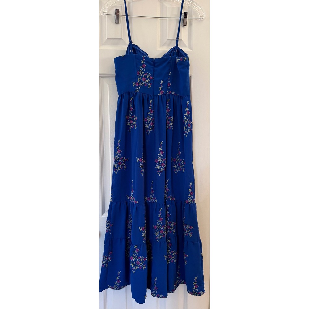 Betsey Johnson Blue Floral Embroidered Bustier Tiered Maxi Dress Size 2